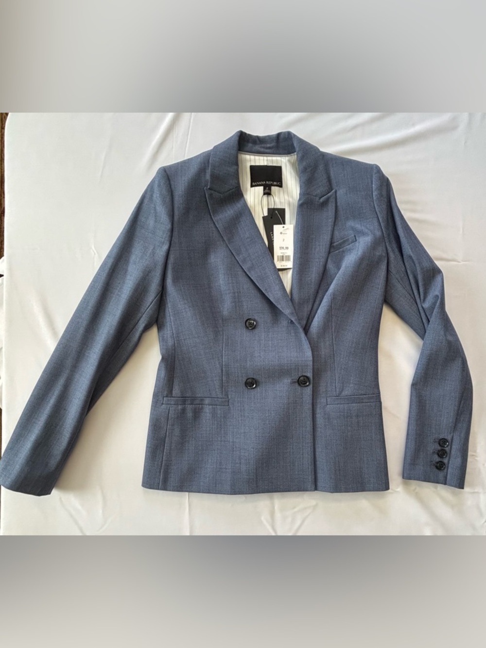 Banana Republic Women’s Blue Wool Double Breasted Blazer Suit Jacket Size 2 NWT